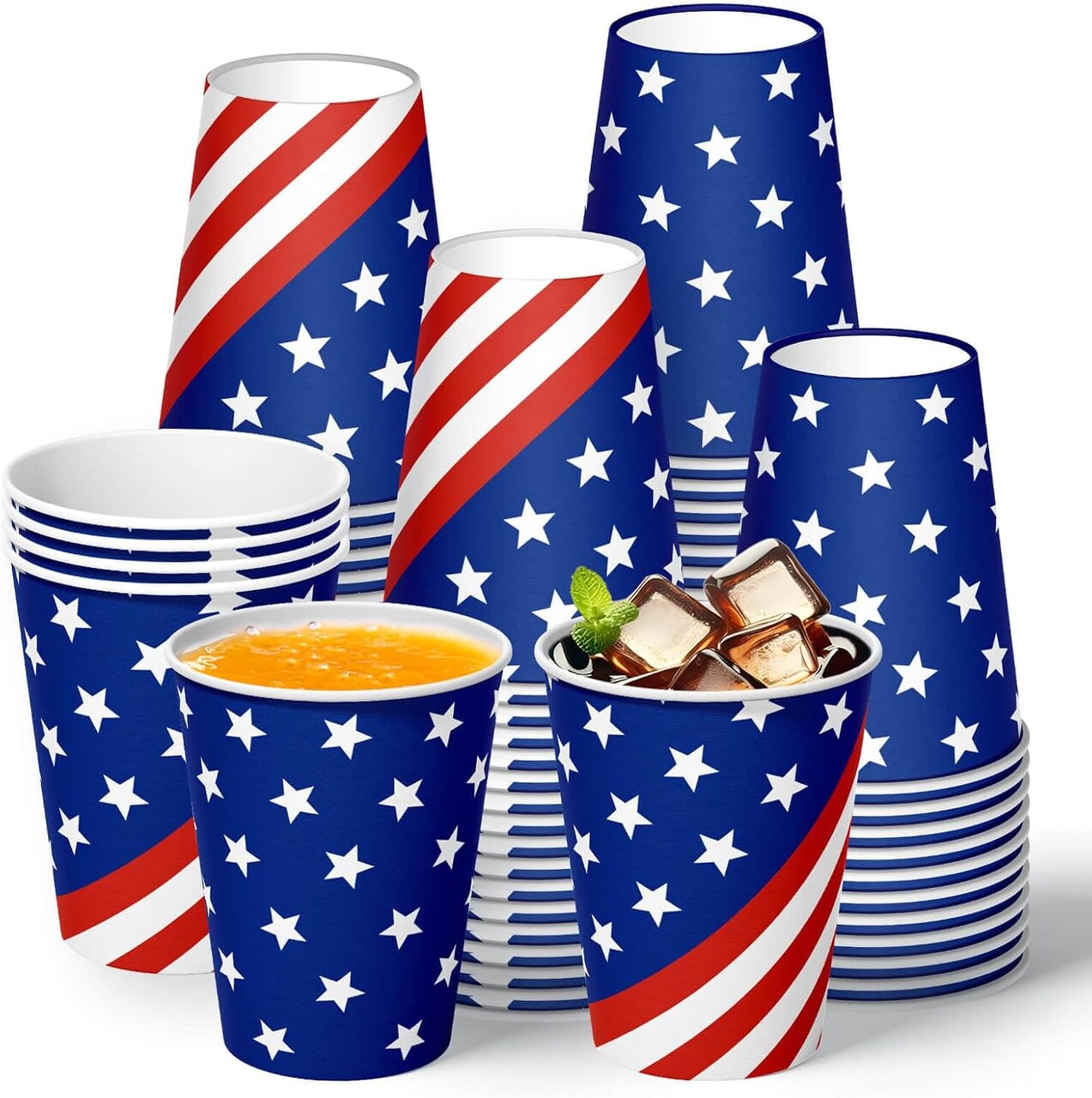 4th of July Paper Disposable Cups 60pcs Stars Stripes Drinking Cups for Party Supplies